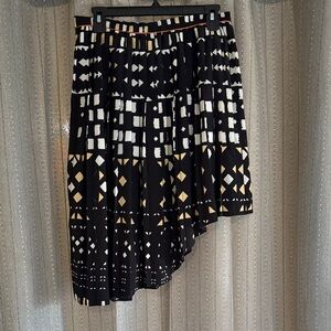 Topshop Asymmetrical Skirt in Black and White with Gold Accents